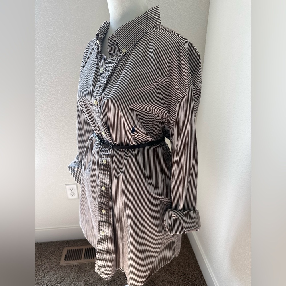 Ralph Lauren Brown & White Striped Button Down Shirt